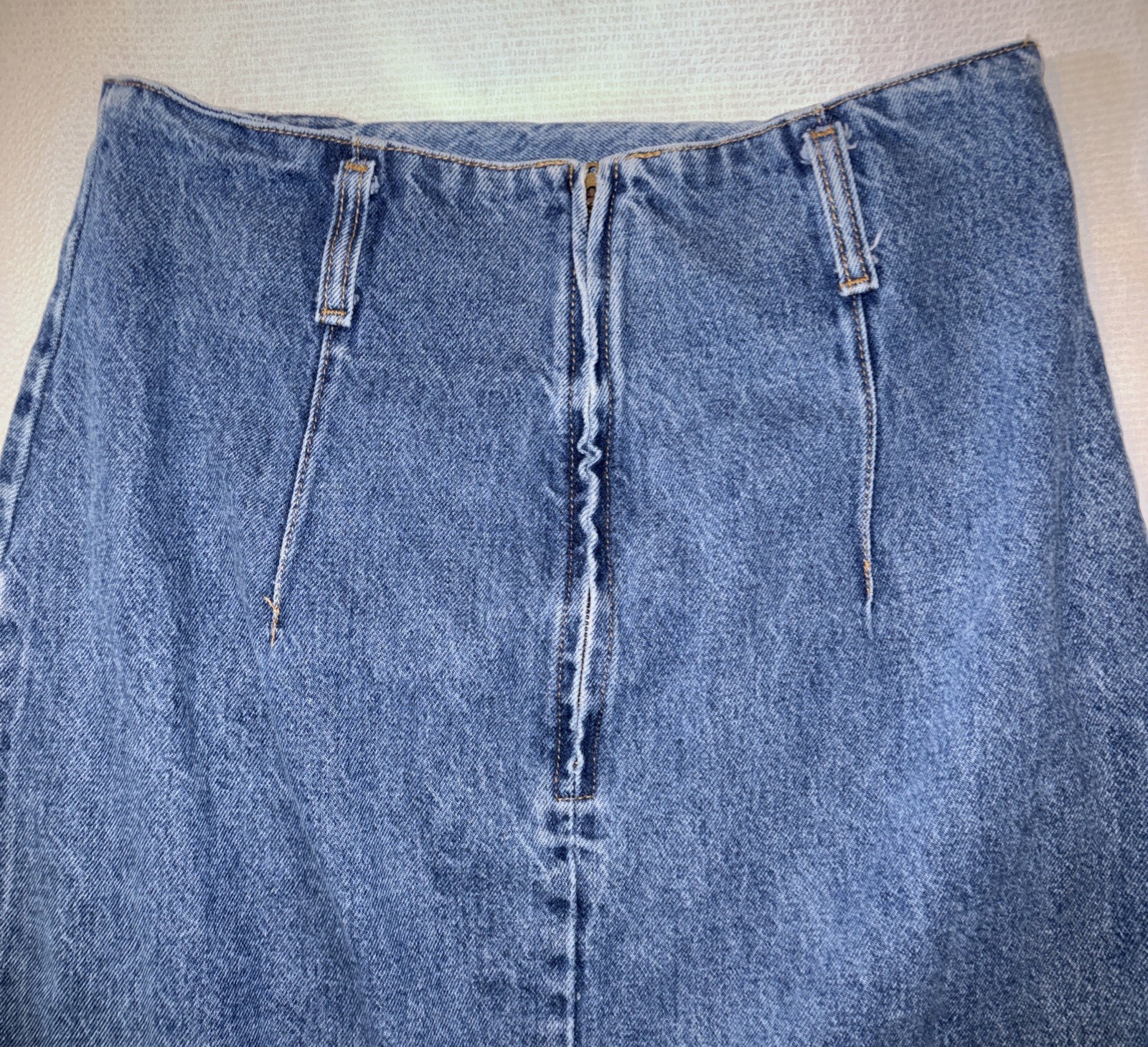VTG 80s Stuffed Shirt Jeanswear Denim Maxi Skirt Made USA Bronze Snaps Sz 13/14