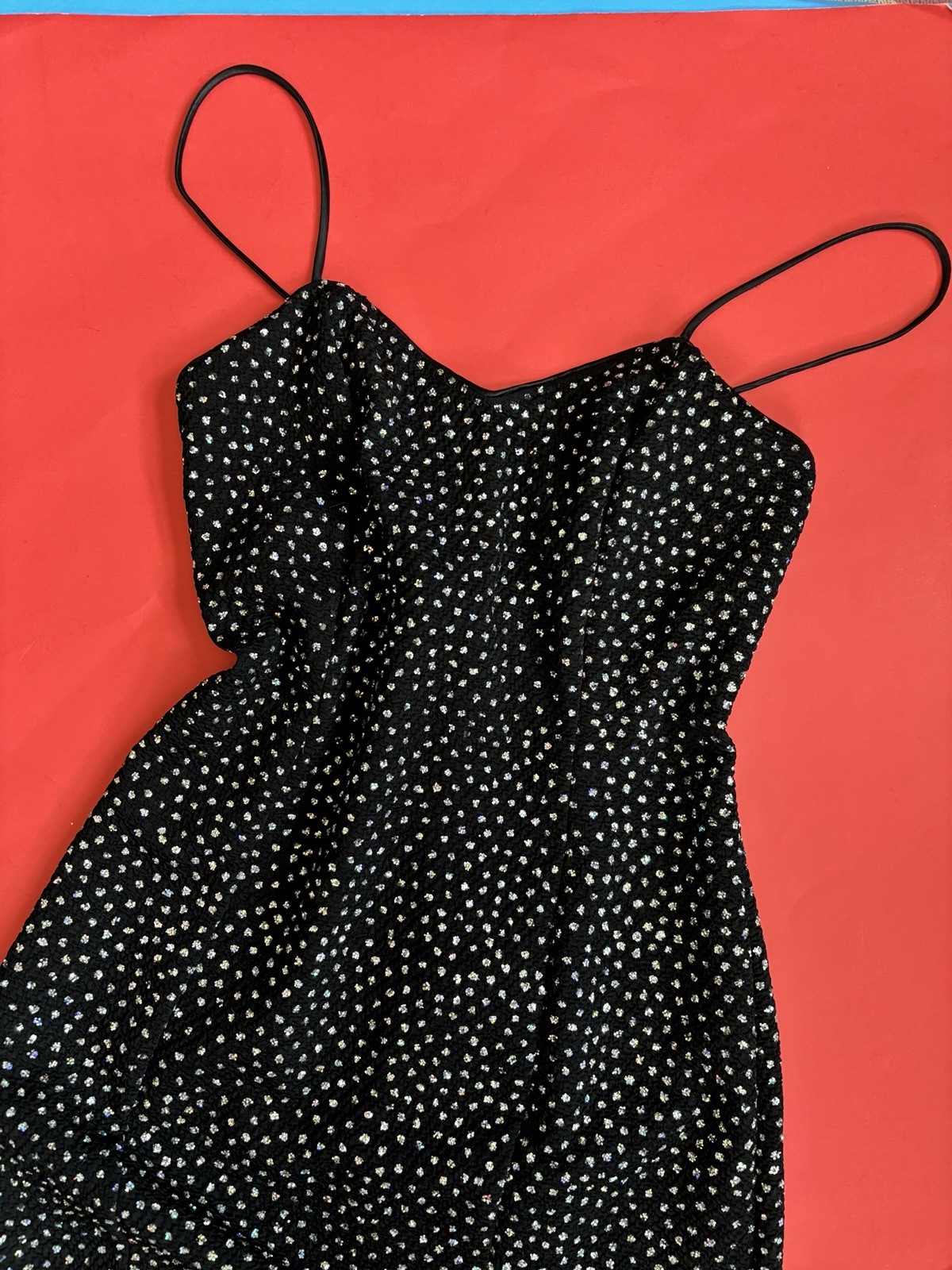 Vintage 80s L.A. Glo Black Glitter Mini Cocktail Dress Sz 9/10