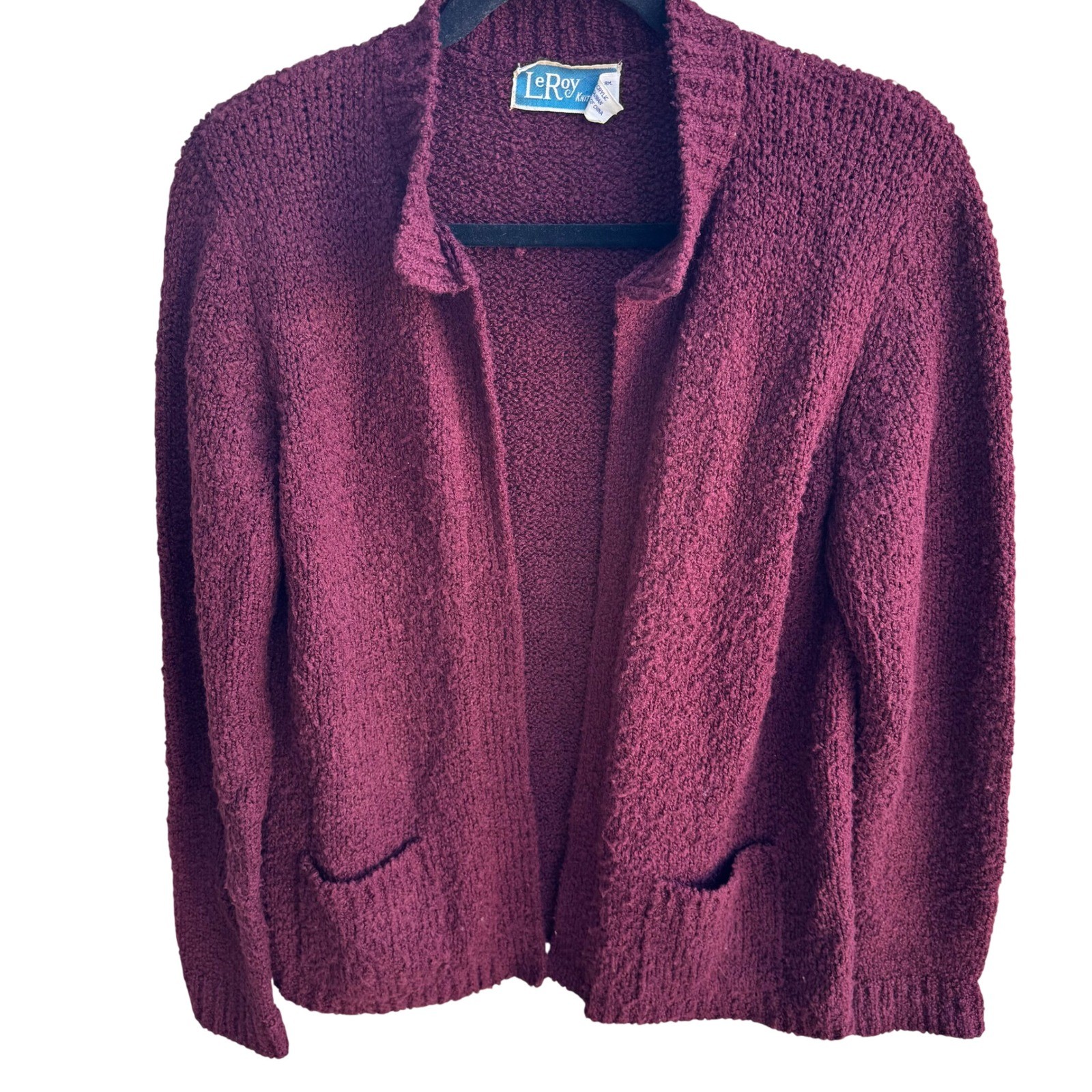 LeRoy Knitwear Vintage 80s Grandmacore Boucle Open Cardigan Sweater Womens L