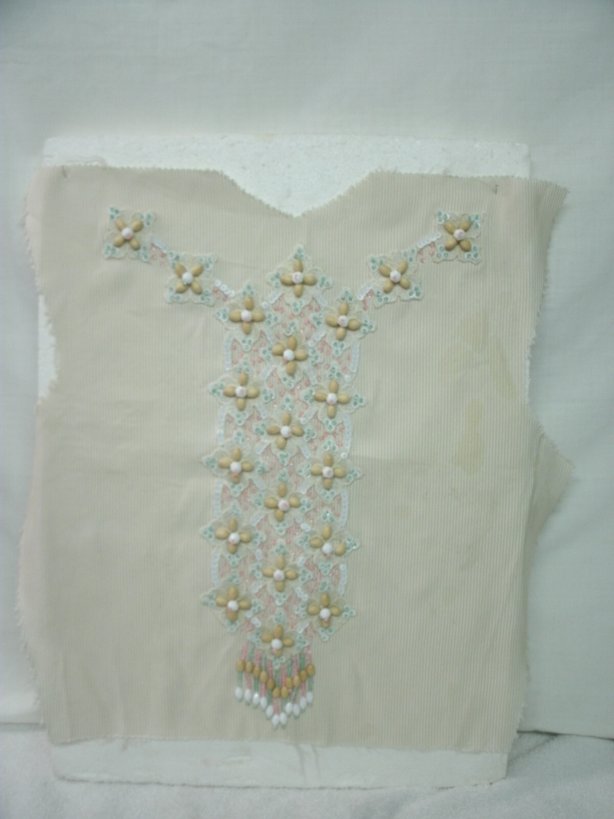 Hand BEADED & APPLIQUE DICKIE /Tuxedo Front –Beige Fabric–Original/Vtg