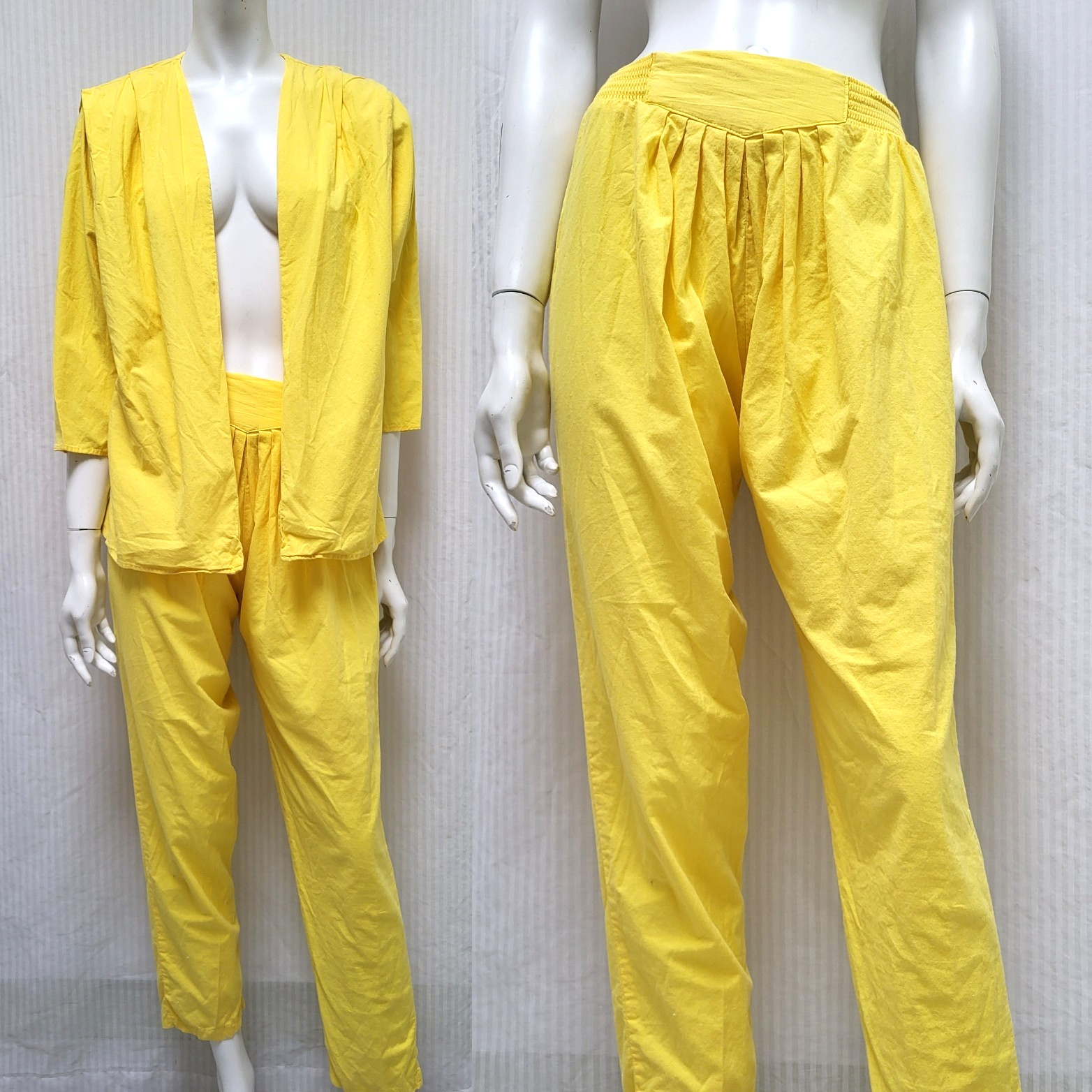 2 Piece 1980’s Vintage Yellow Jacket & Pants Outfit – Size S – EUC