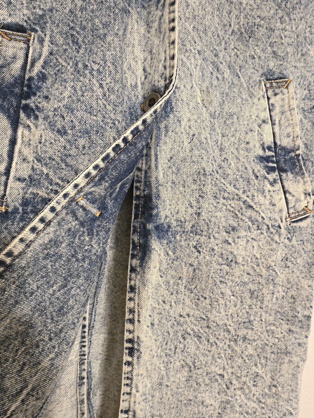 80s Limited Express EXP Acid Wash Denim Coat Vtg Retro Trench Jacket (READ)