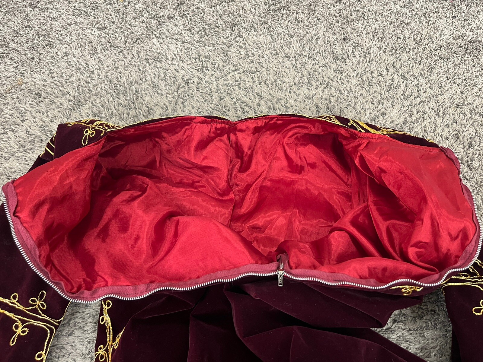 Vintage Burgundy Velvet Gold Embroidered Caftan Boho Dress Bell Sleeve