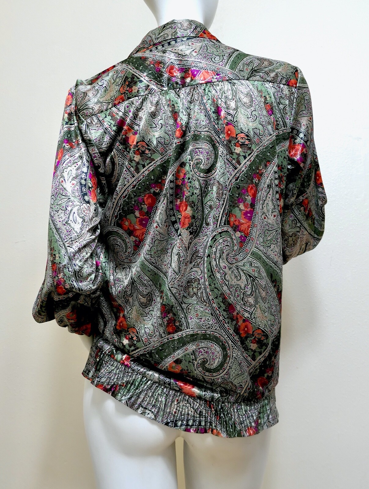 Vintage 70s Shimmer Metallic Henley Top Blouse Mid Century Lady Diplomat L XL