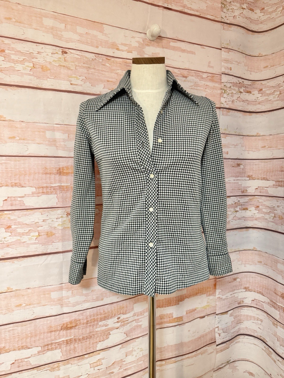 Vintage Ship N Shore Plaid Button Up Shirt Size 12 Black & White 80s Gingham