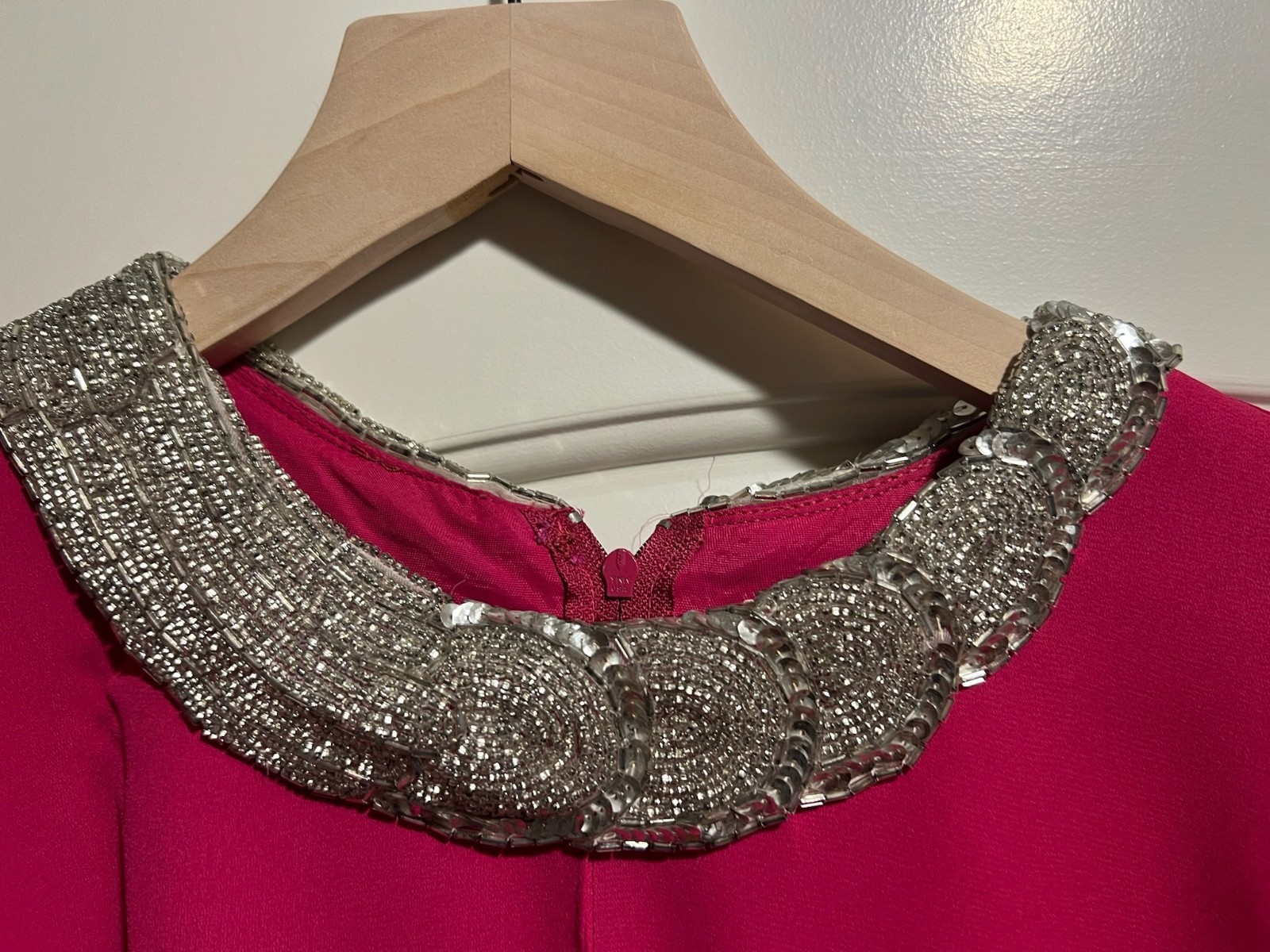 Vintage Magenta Beaded neckline evening holiday dress – XL