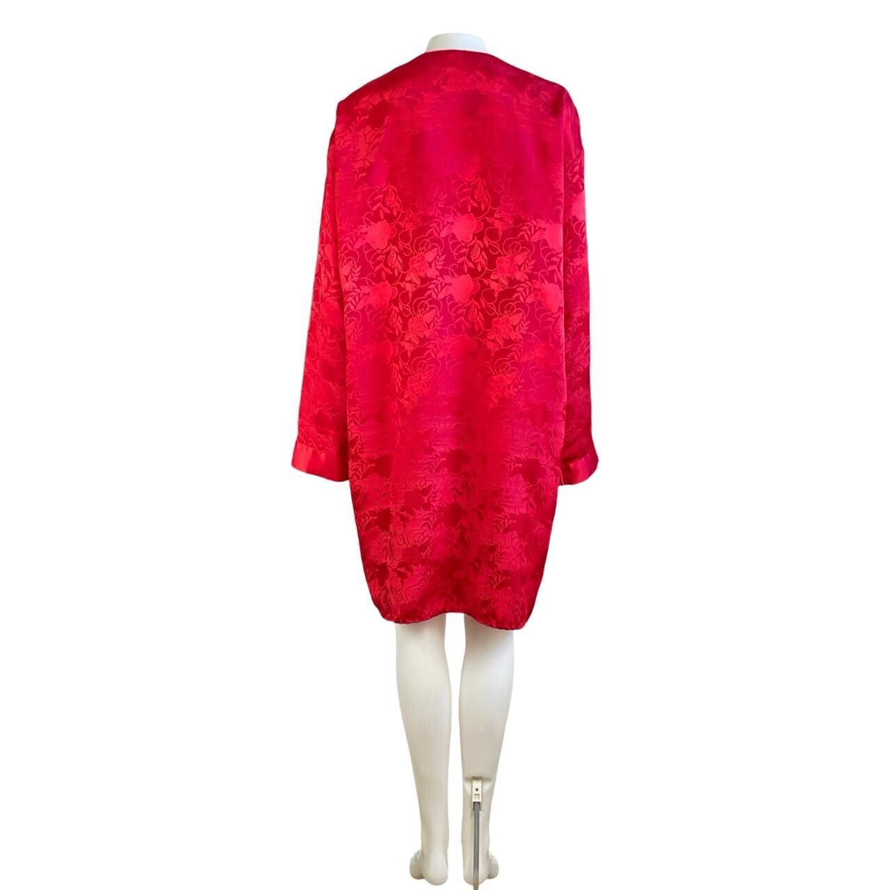 Vintage Floral Satin Nightshirt Womens Size Large 1990s Red Embossed Nightgown