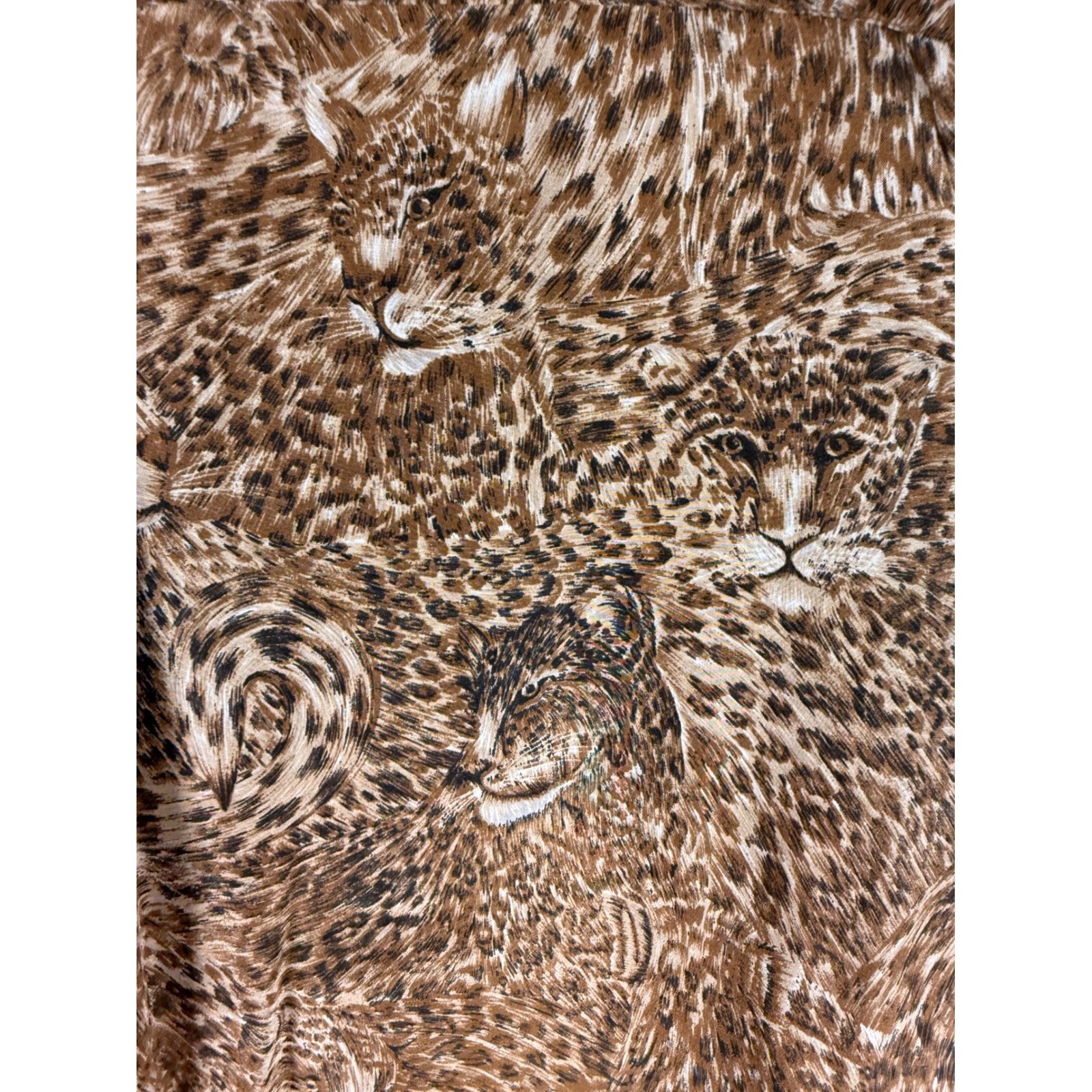 Vintage Doncaster Silks 100% Silk Leopard Cat Print Blouse Medium Safari