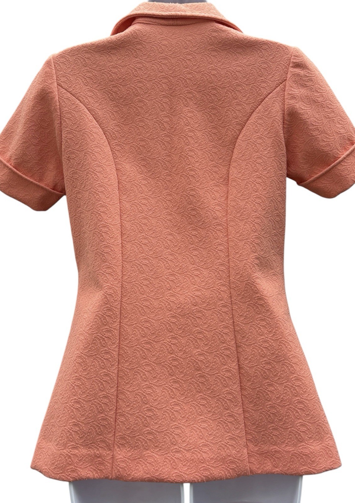 Vintage 70s Coral Beaded Jacket, Mrs Roper Style Polyester Knit Top S/M