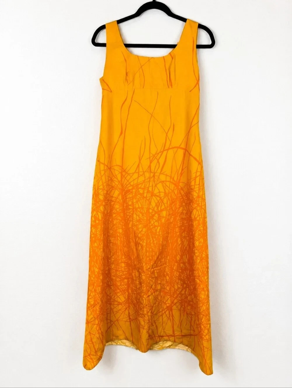 Vintage 70s Peter Naumann Linen Cotton Abstract Maxi Dress Orange Women’s S