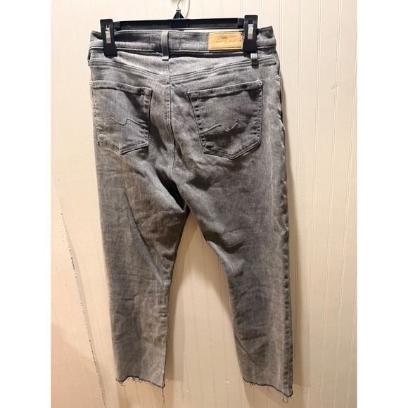 7 For All Mankind Luxe Vintage Grey Raw Hem Straight Leg Jeans Womens 26