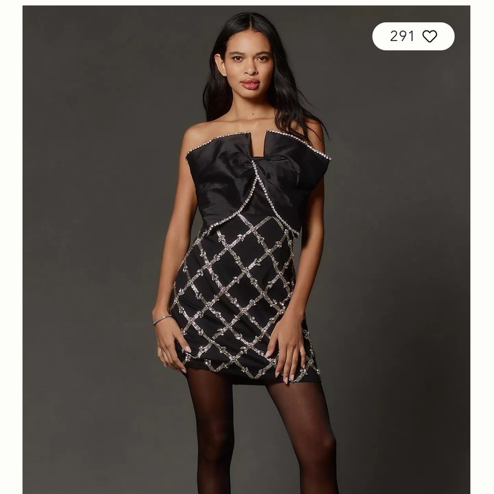 Maeve Strapless Bow Sequin Mini Statement Dress Black Party Wedding Size 6 NWT