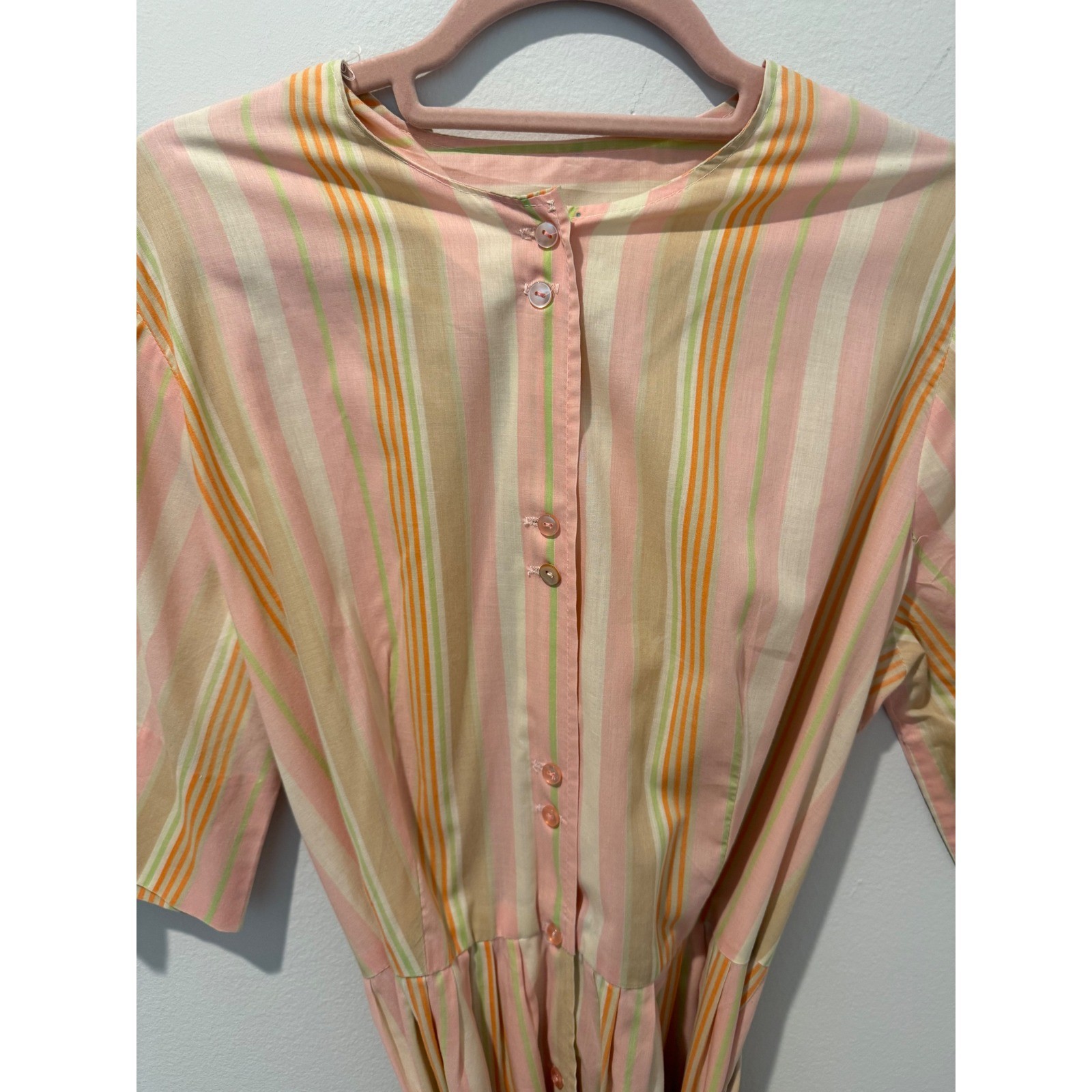 Vintage 70s Striped Midi Belted Day Dress ILGWU Union Label