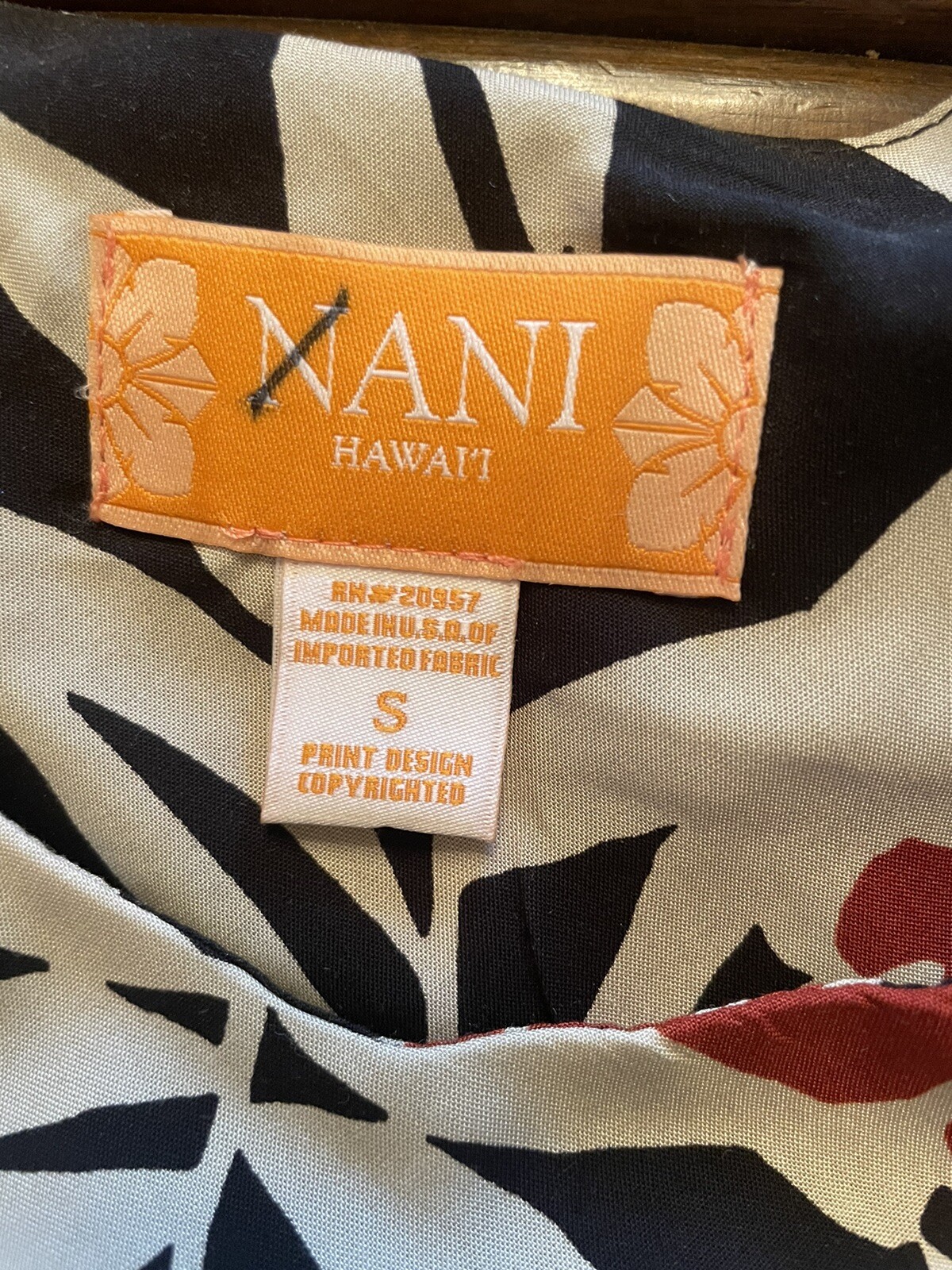 Vintage Nani of Hawaii Dress Tropical Hawaiian Knee Length Sz Small Tan Floral
