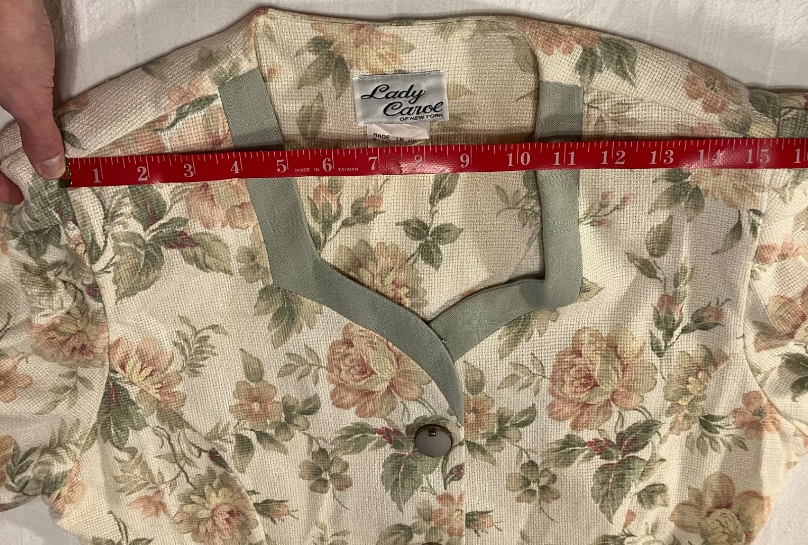 Vintage 80s Lady Carol of New York Sage Green and Cream – Size 14