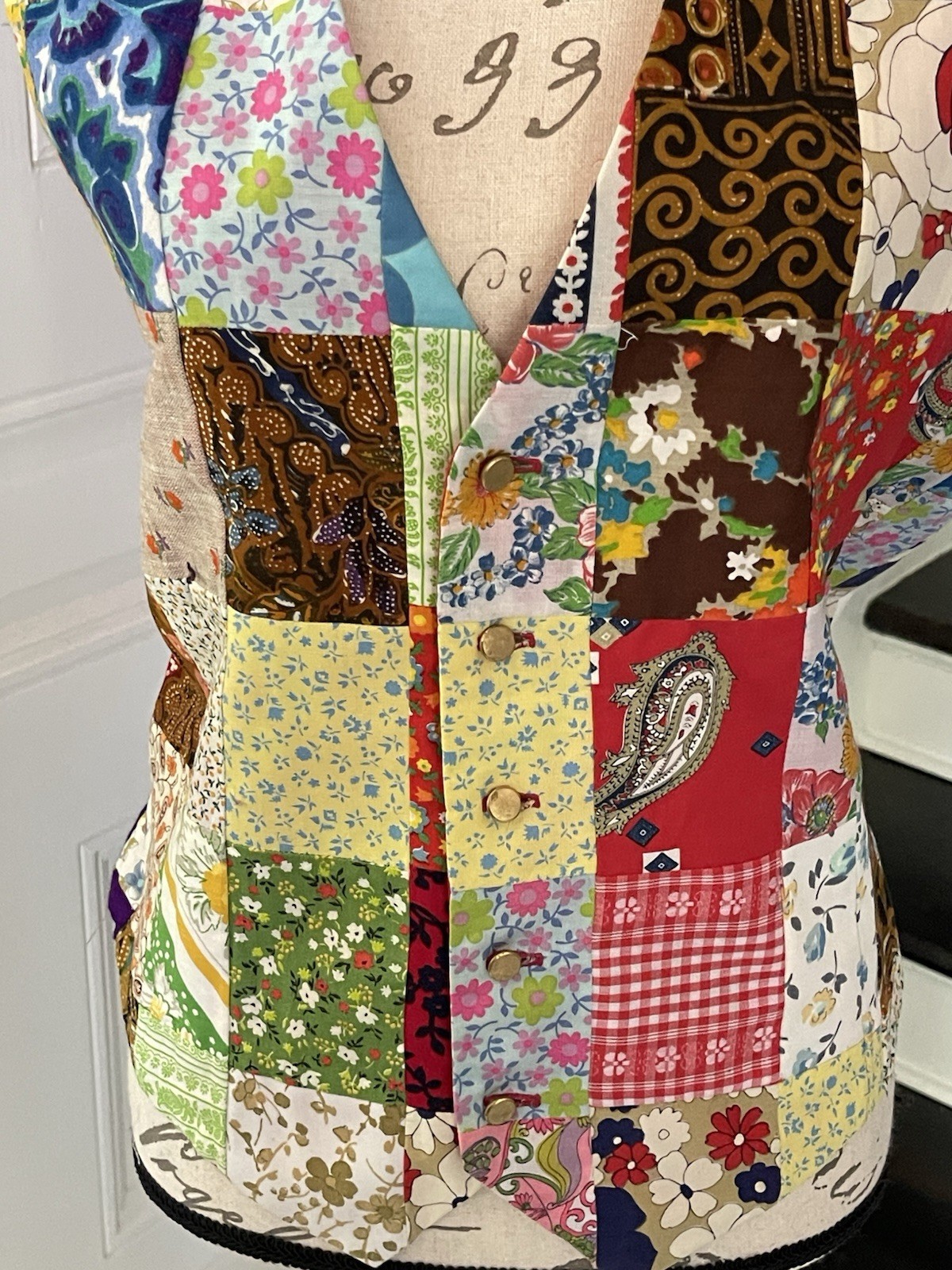 Vintage Handmade Patchwork Quilt Quilted Vest Hippie Style See Desc. For Size