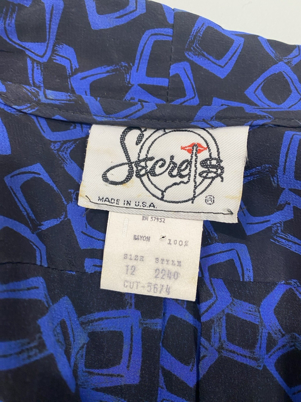 Vintage Dress SIZE LARGE blue rayon 80s 90s classic long sleeve SECRETS USA