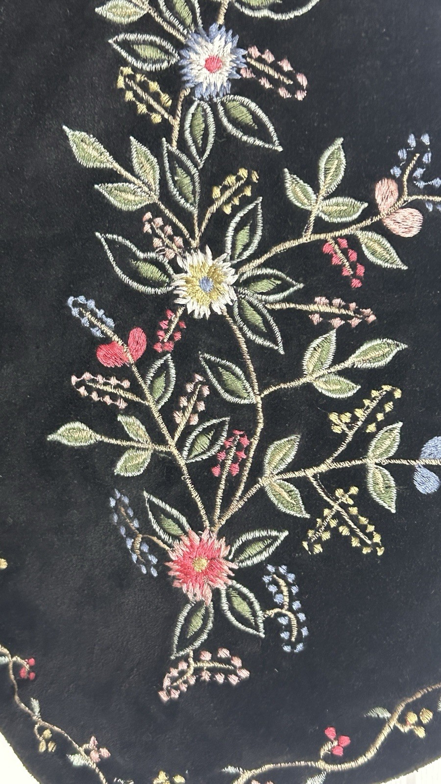 Vintage Women’s Black Sueded Cotton Embroidered Vest Chrysantheme XL Floral