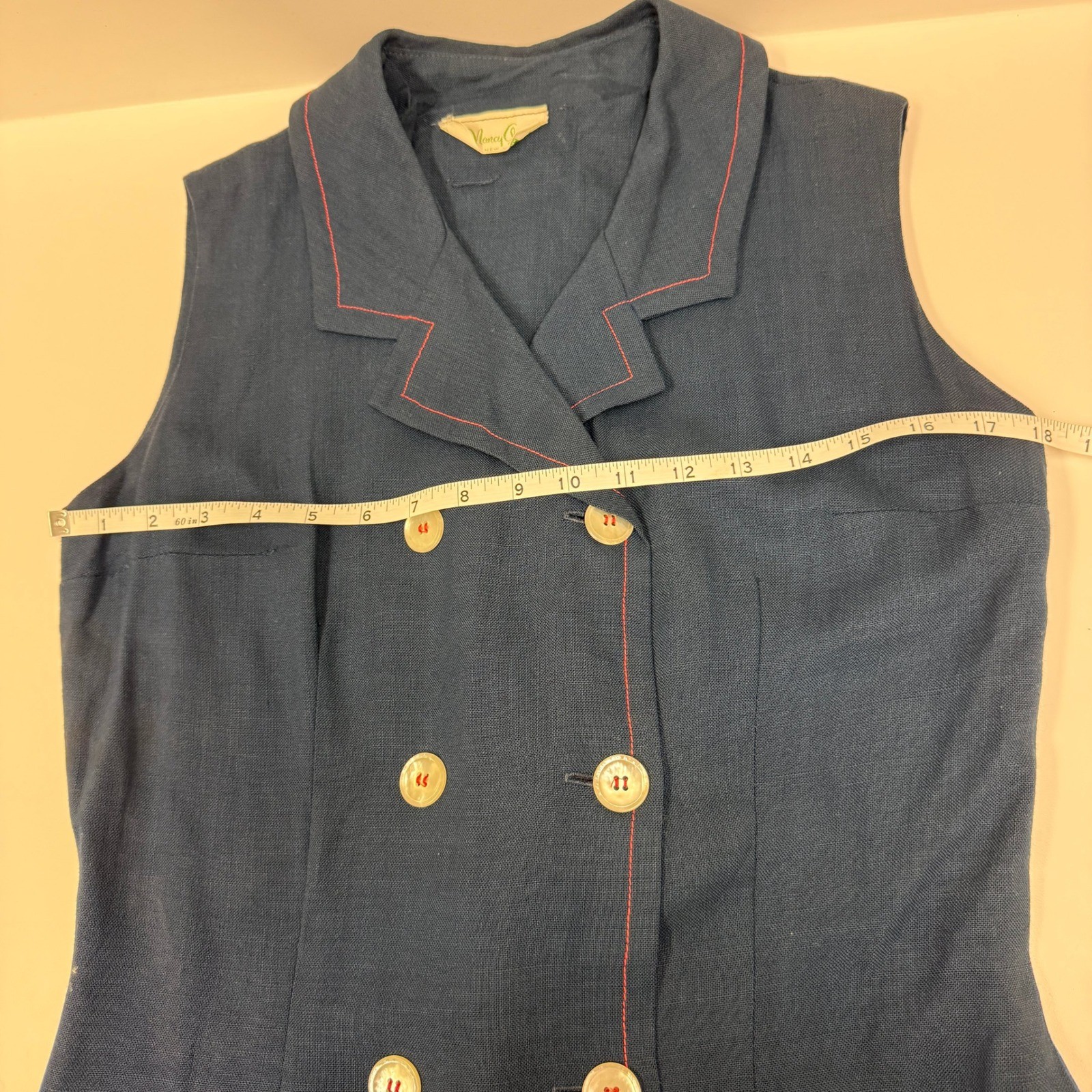 Vintage Nancy Greer Navy Blue Sailor Nautical Sheath Dress 60s ILGWU Made in USA