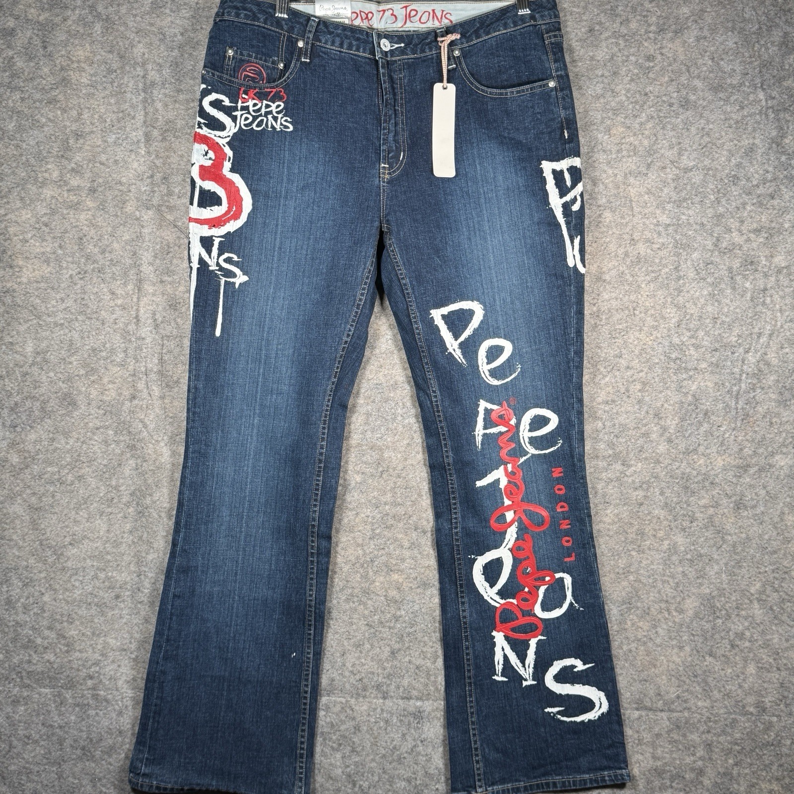 Vintage Y2K NWT Womens Pepe Jeans Graffiti Design Streetwear Jeans Size 38×32