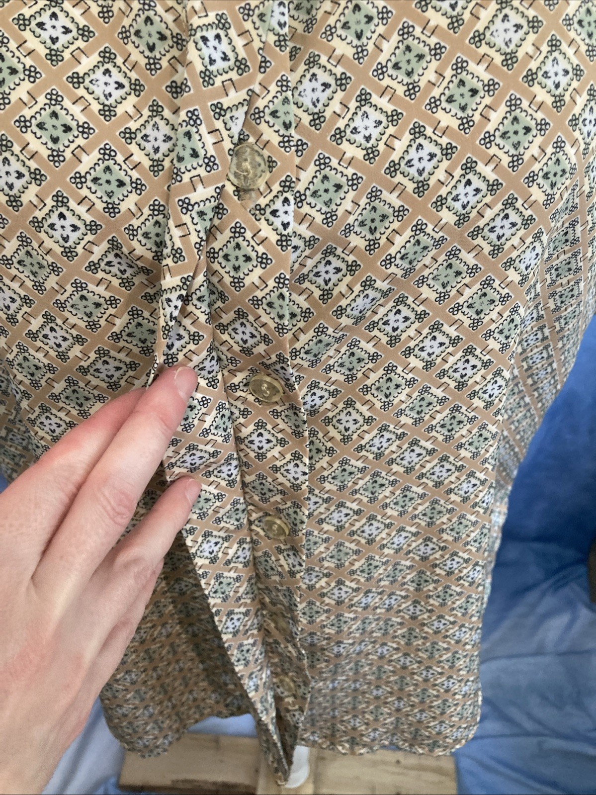 Vtg 90s Notations Geometric Tile Blouse Earth Tone Mod Career Shell Top Retro