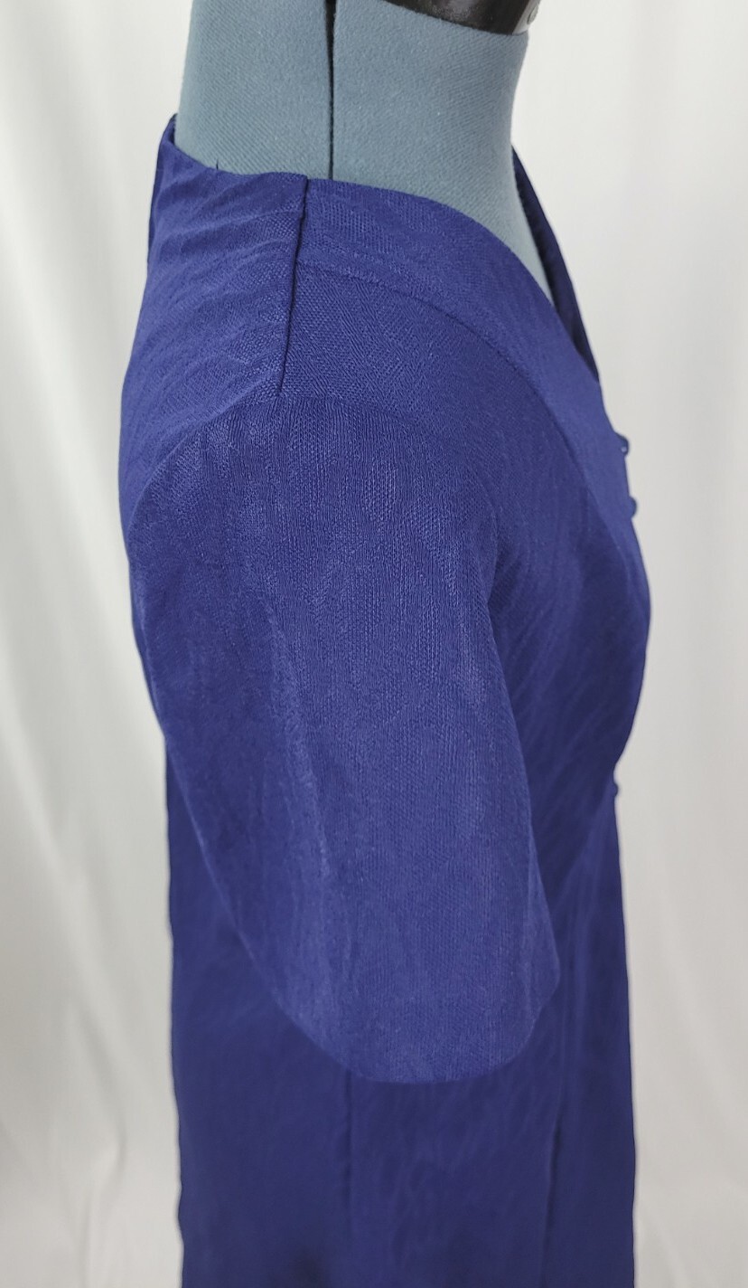 Vtg Navy Blue on Navy Blue Pattern Princess Seam Dress w Faux Buttons Size M/L?