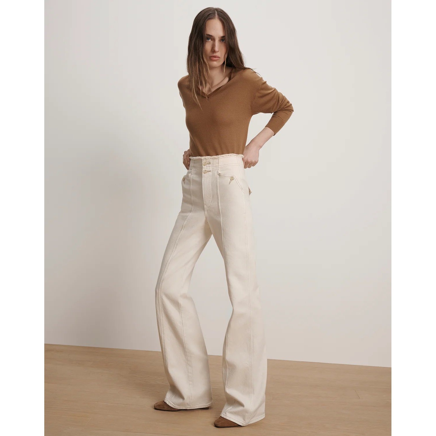 NWT Veronica Beard Crosbie Slim Wide Leg Jeans in Ecru / Size 31 / MSRP $398!