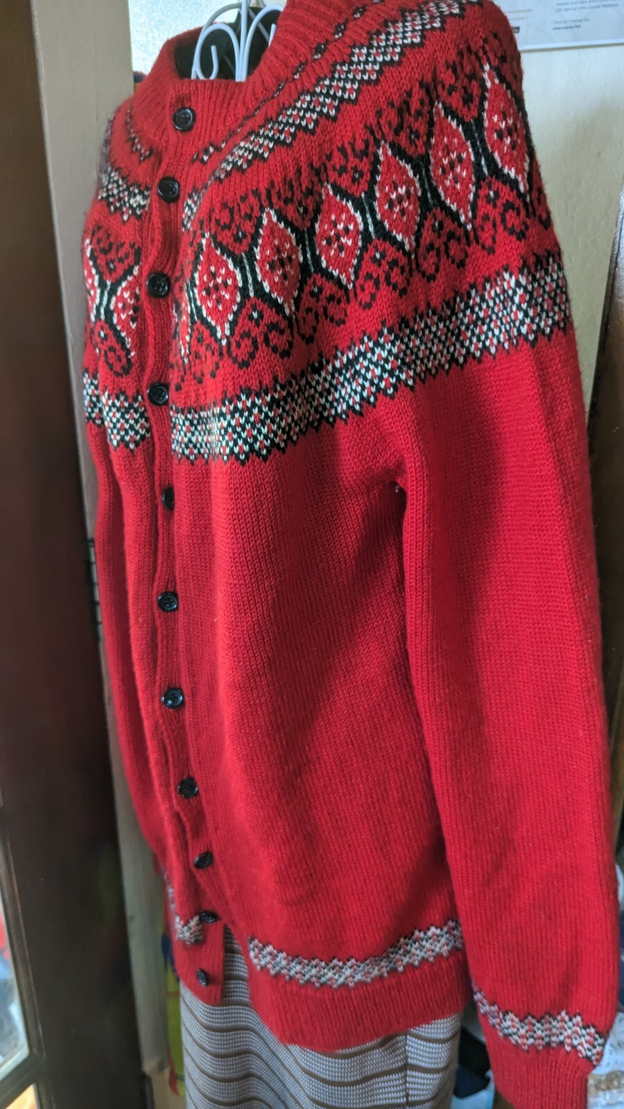 Denmark Made Vintage Cardigan Jumper Hand Knit Paul Mage Fair Isle 60’s, 90 cm