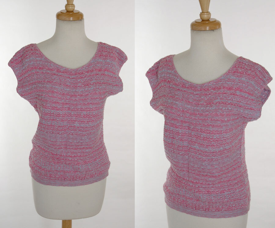 Vintage 1980s SMALL Pastel Pink & Baby Blue Stripe Spring Knit Nubby Sleeveless