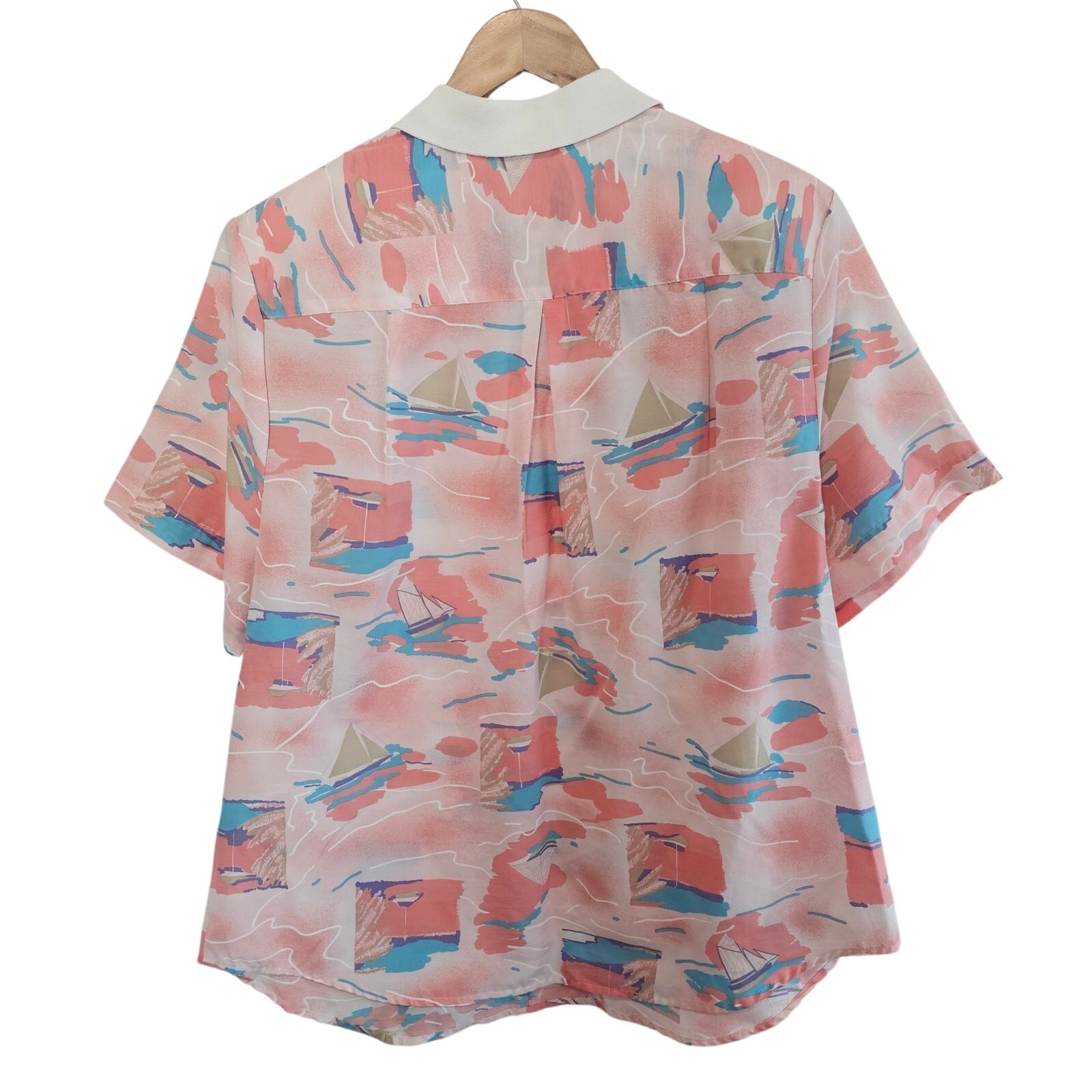 Vintage Sailing Blouse Womens 2X Pink Nautical Cottage Preppy 90s Granny Resort