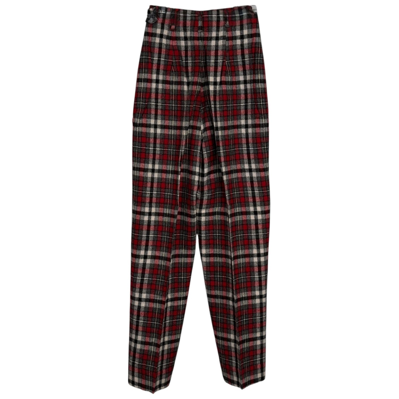 Vintage 60s Womens Plaid High-Waist Wool Blend Pants With Side Zipper & Button