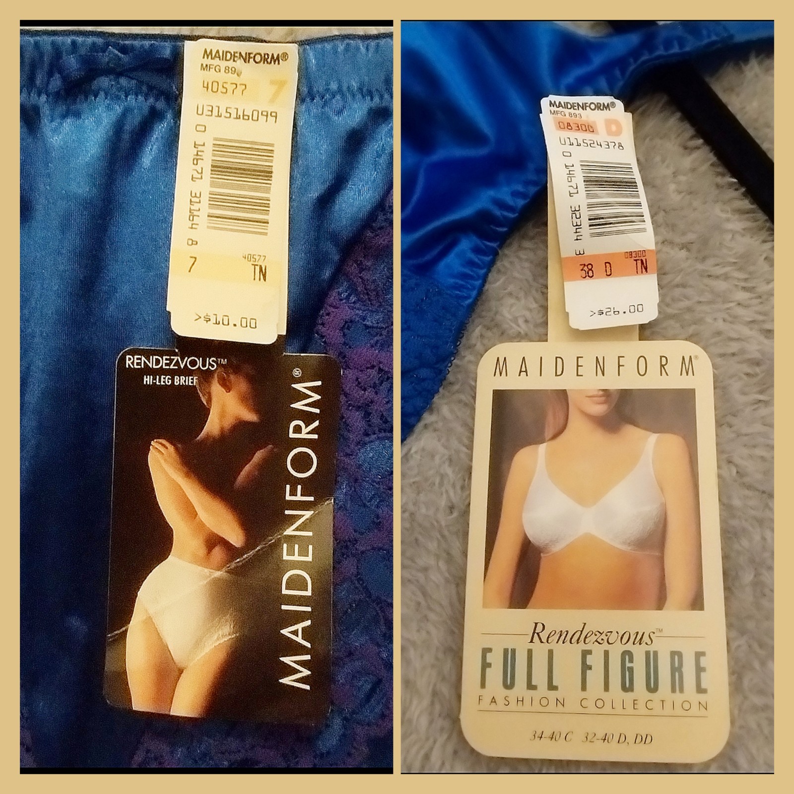 Maidenform Rendezvous NWT VTG Cobalt Blue Nylon Satin Lace Set 38D / Large