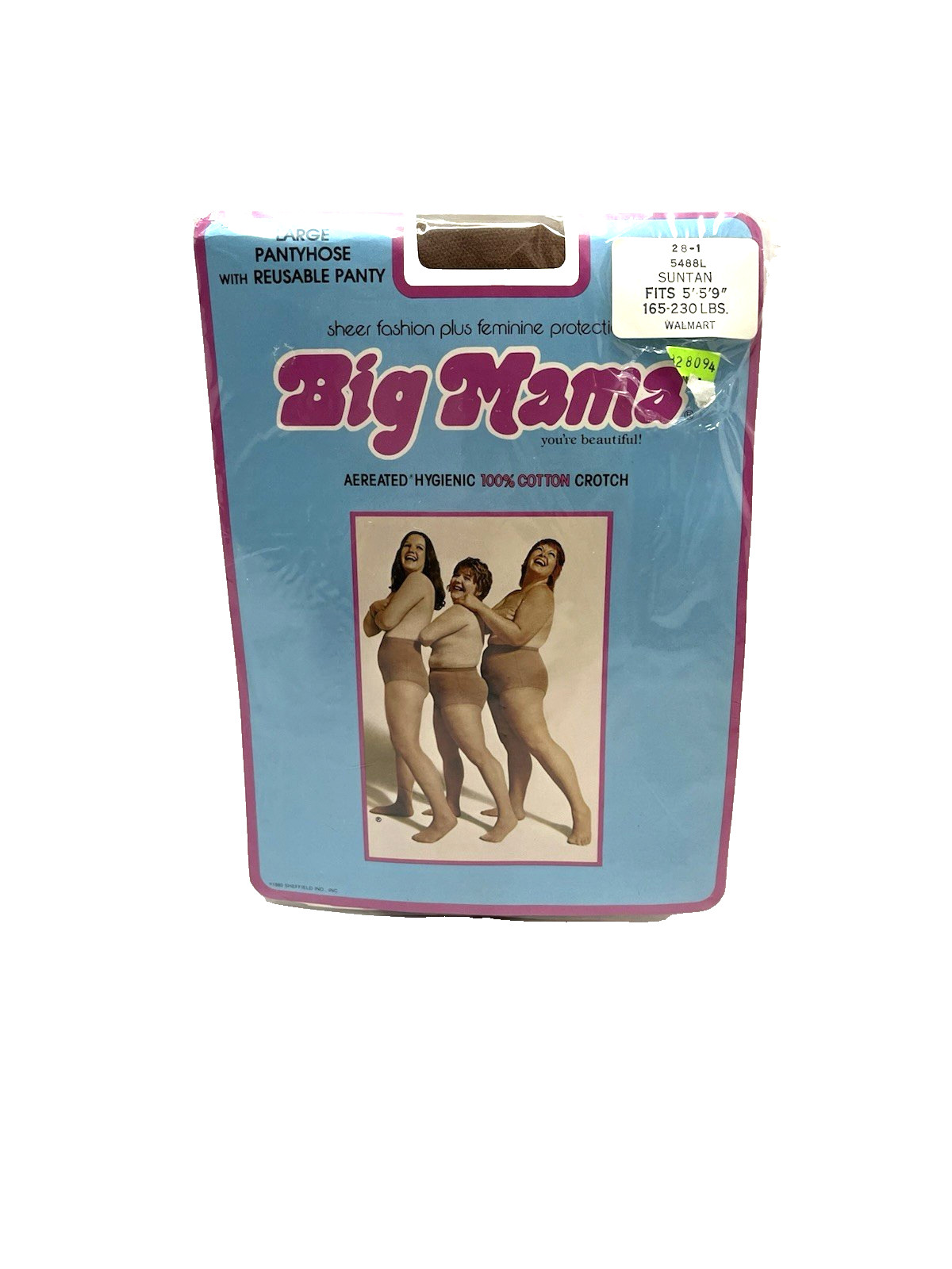 Big Mama Large Pantyhose Suntan 5488L Cotton Crotch Fits 5′-5’9″ ~ 165-230 LBS