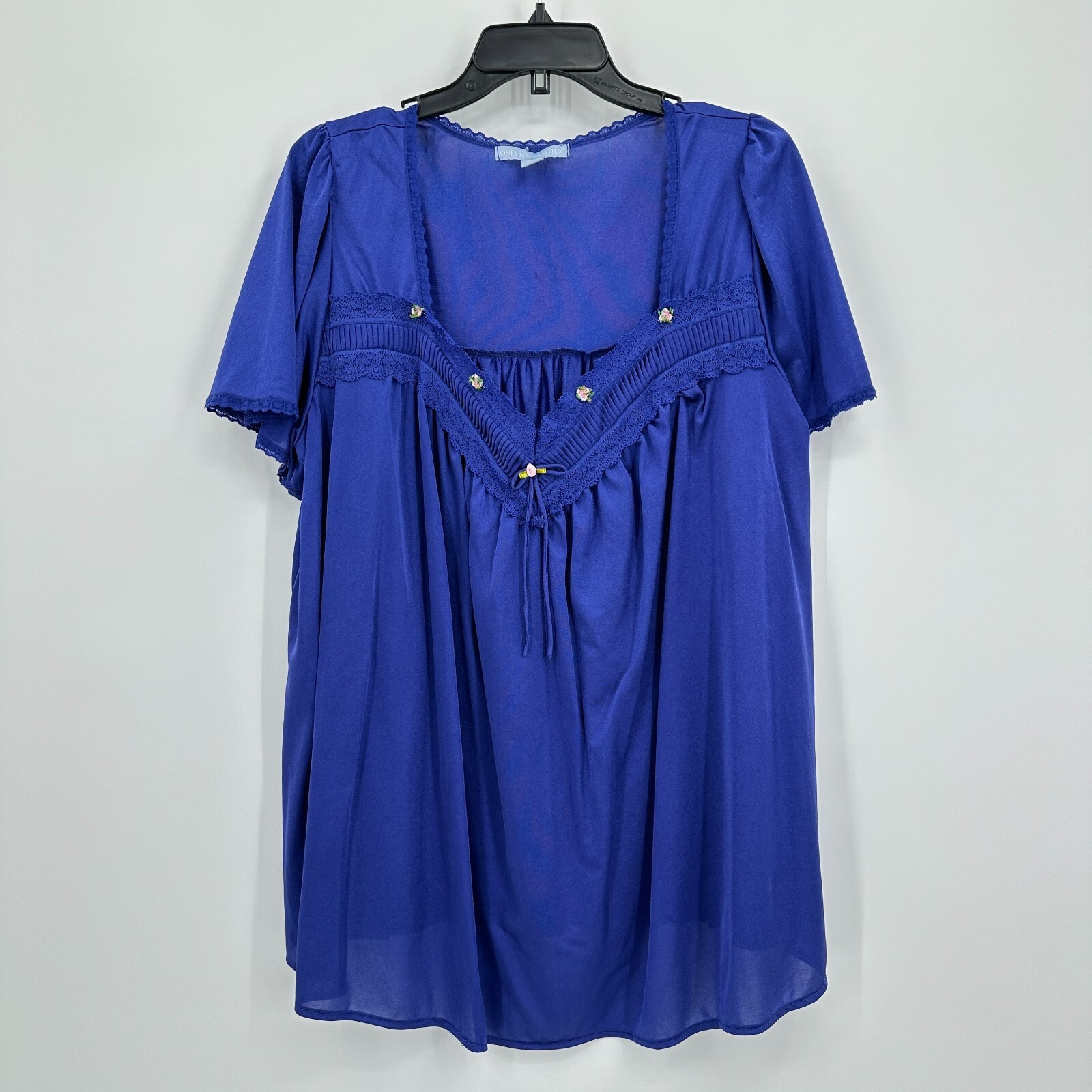 Vtg Only Necessities Sleepwear Top Nylon Women 18/20 L Blue Flutter Sleeve Flowy