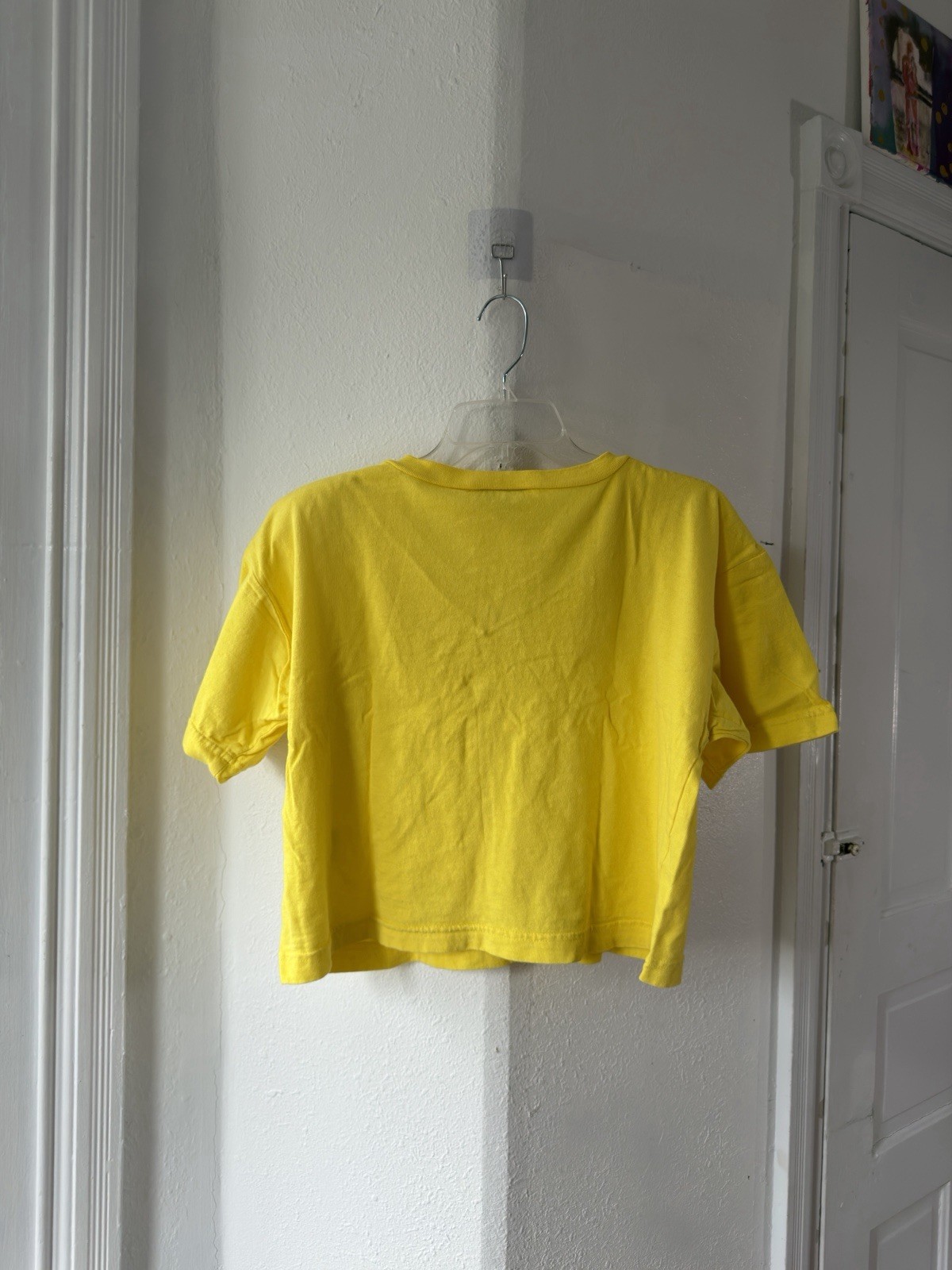 Vintage 80s Contempo Casuals vneck boxy crop tee w shoulder pads, yellow