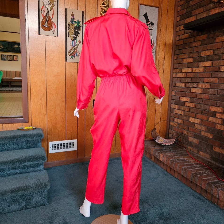Vtg 80s Mall Rat Dreams Tomato Red Parachute Pants Flight Boiler Suit Jumpsuit L