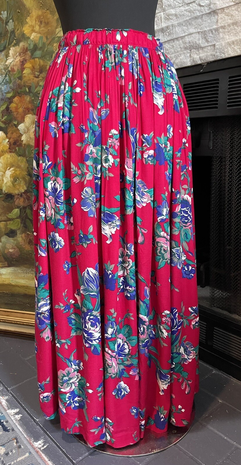 VTG Leslie Lucks Garden Floral Trad Wife Cottage Core Full Long Skirt Size 8