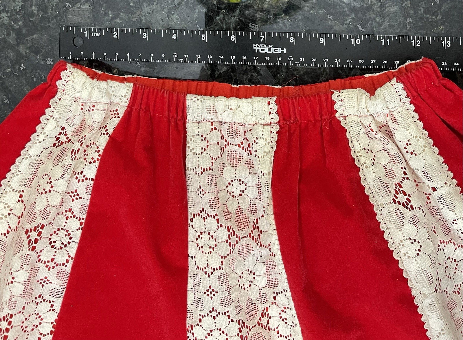 70s Red Velveteen Lace Prairie Revival Skirt Christmas Mrs. Claus Festival READ