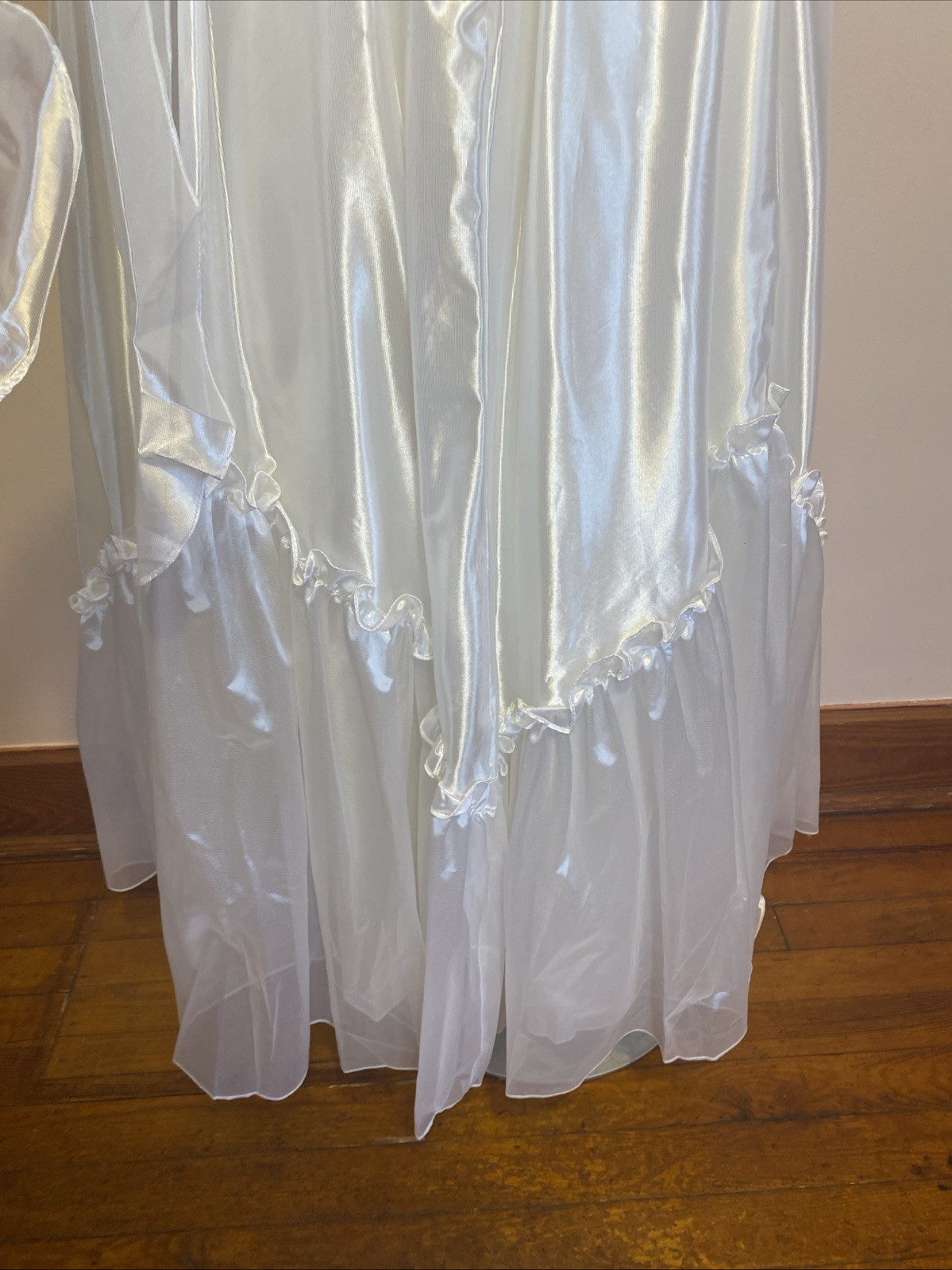 VTG Zum Zum 80s White puff Slv V Waist Ruffle Lace Bow Wedding Dress Gown XS/S 5