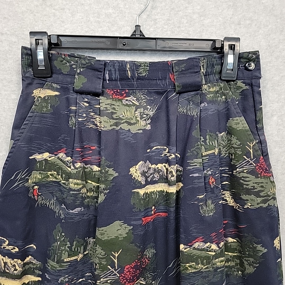 VTG 90s BUSHWACKER USA Maxi Skirt Navy Fishing Mountains Cottagecore Waist 24″