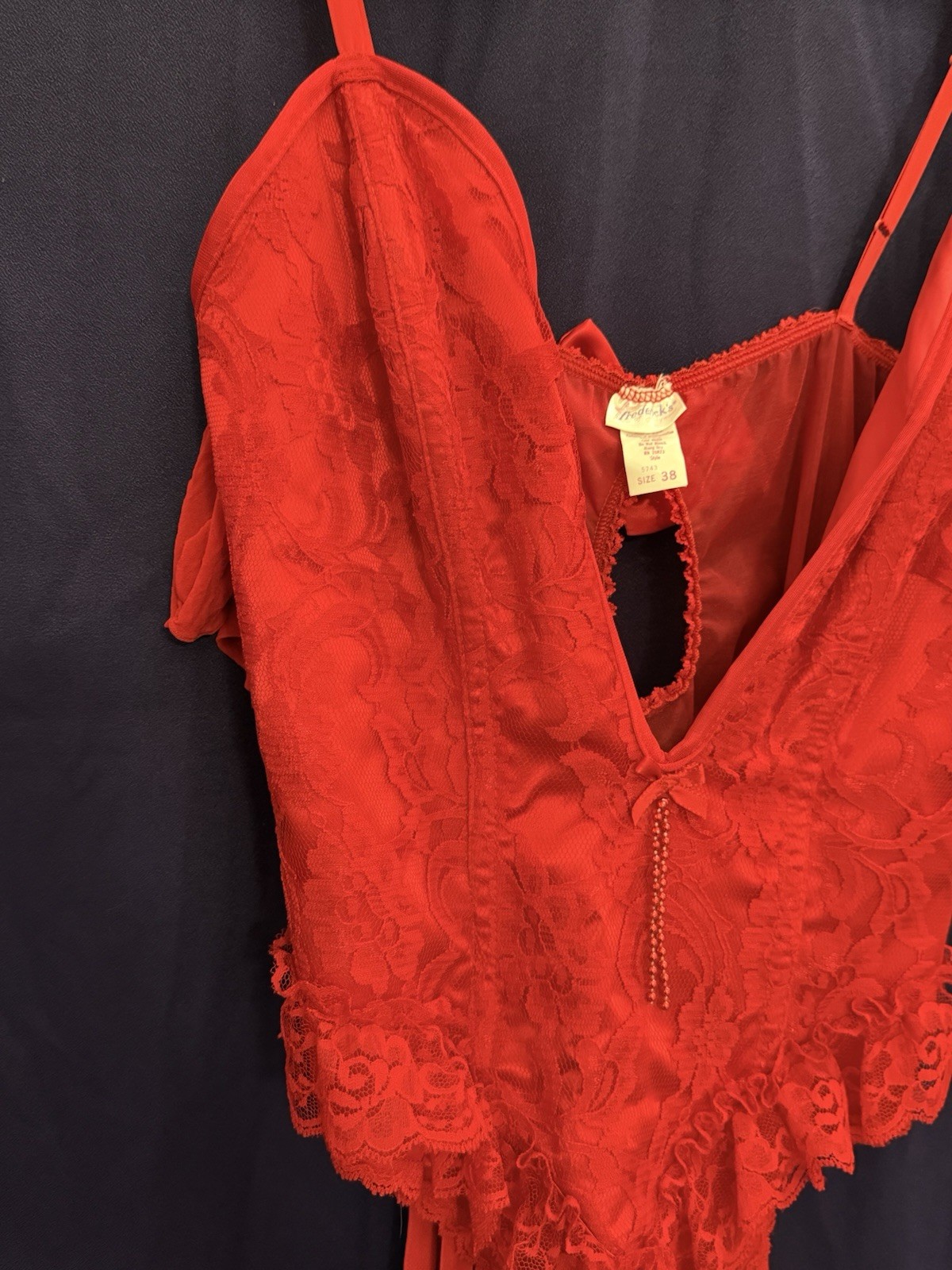 Vtg 80s Frederick’s Hollywood Red Lace Teddy Garter Lingerie USA 38 Pinup Vixon