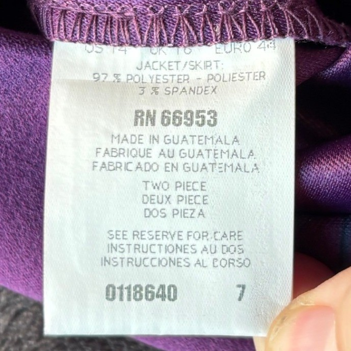 Leslie Fay Vintage Purple Floral Skirt Suit Set Jacket Midi Skirt Size 14