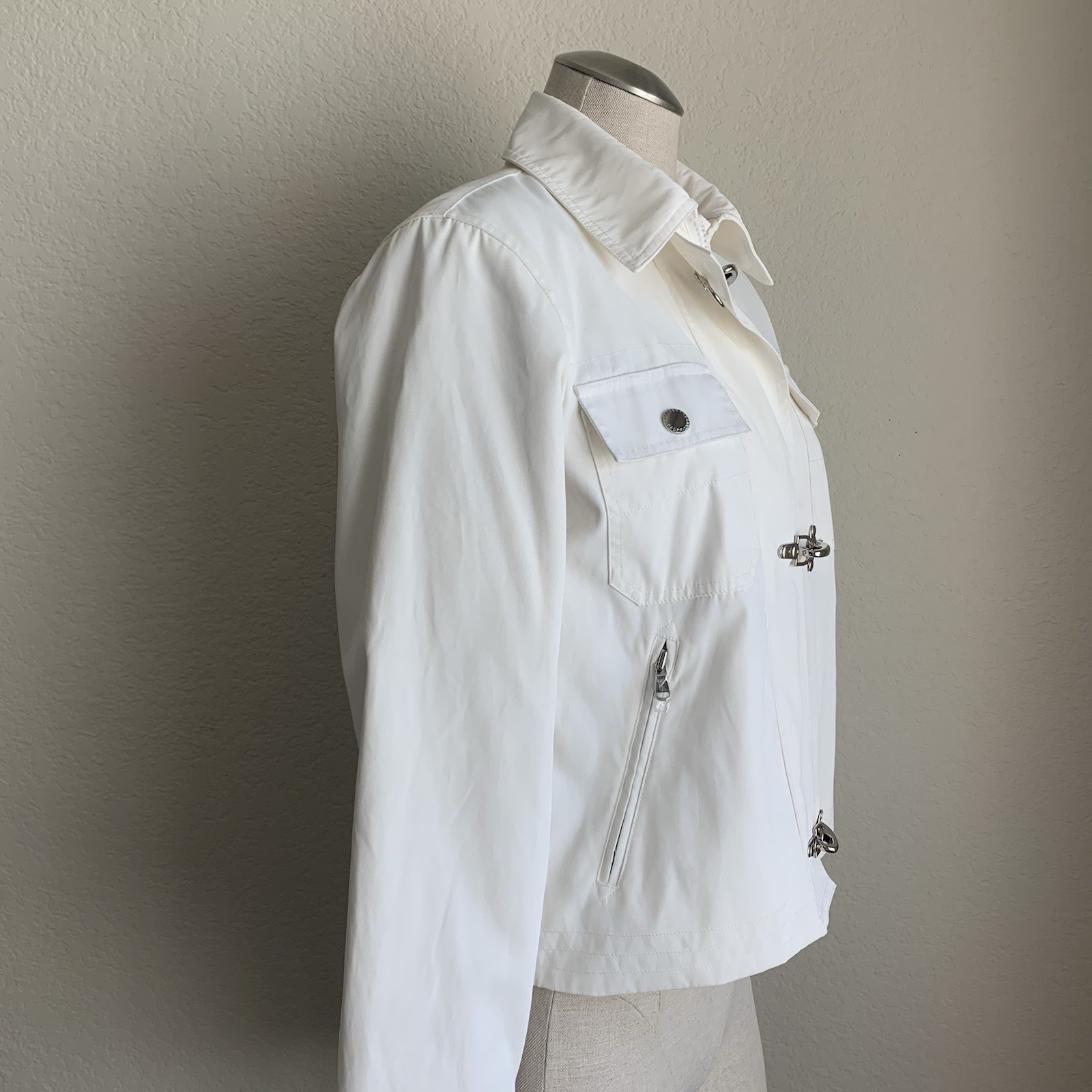 VTG Lauren Ralph Lauren Fireman Jacket M White Nylon Insulated Lobster Clasp Y2K