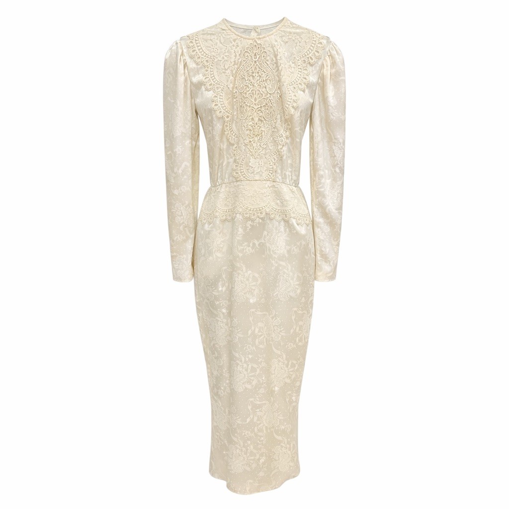 Vintage Scott McClintock Lace Prairie Dress Cream Satin Victorian S Cottage Core