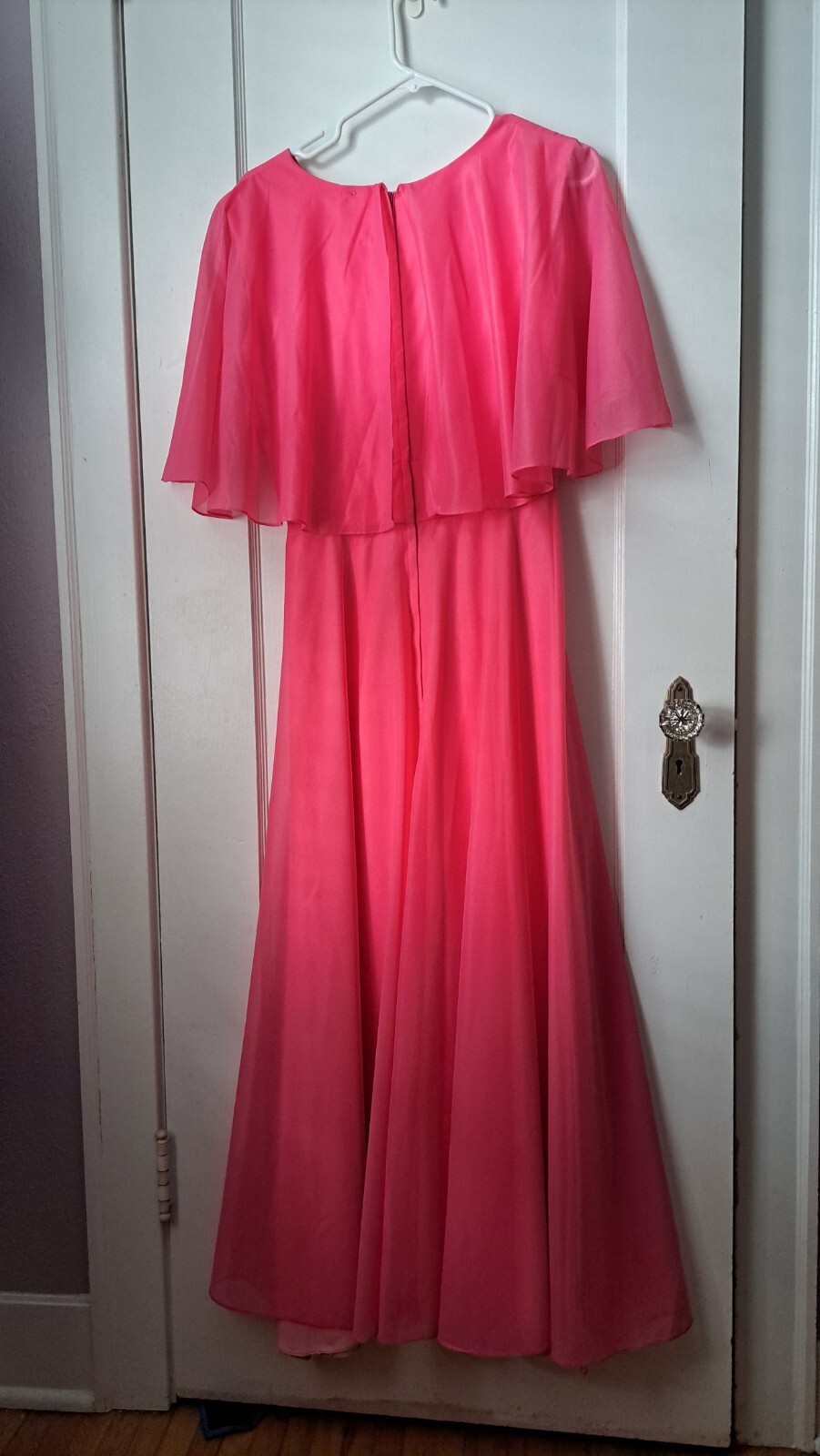 Pink 70s Long Flowy Empire Waist Dress Chiffon Butterfly Sleeves Medium/6