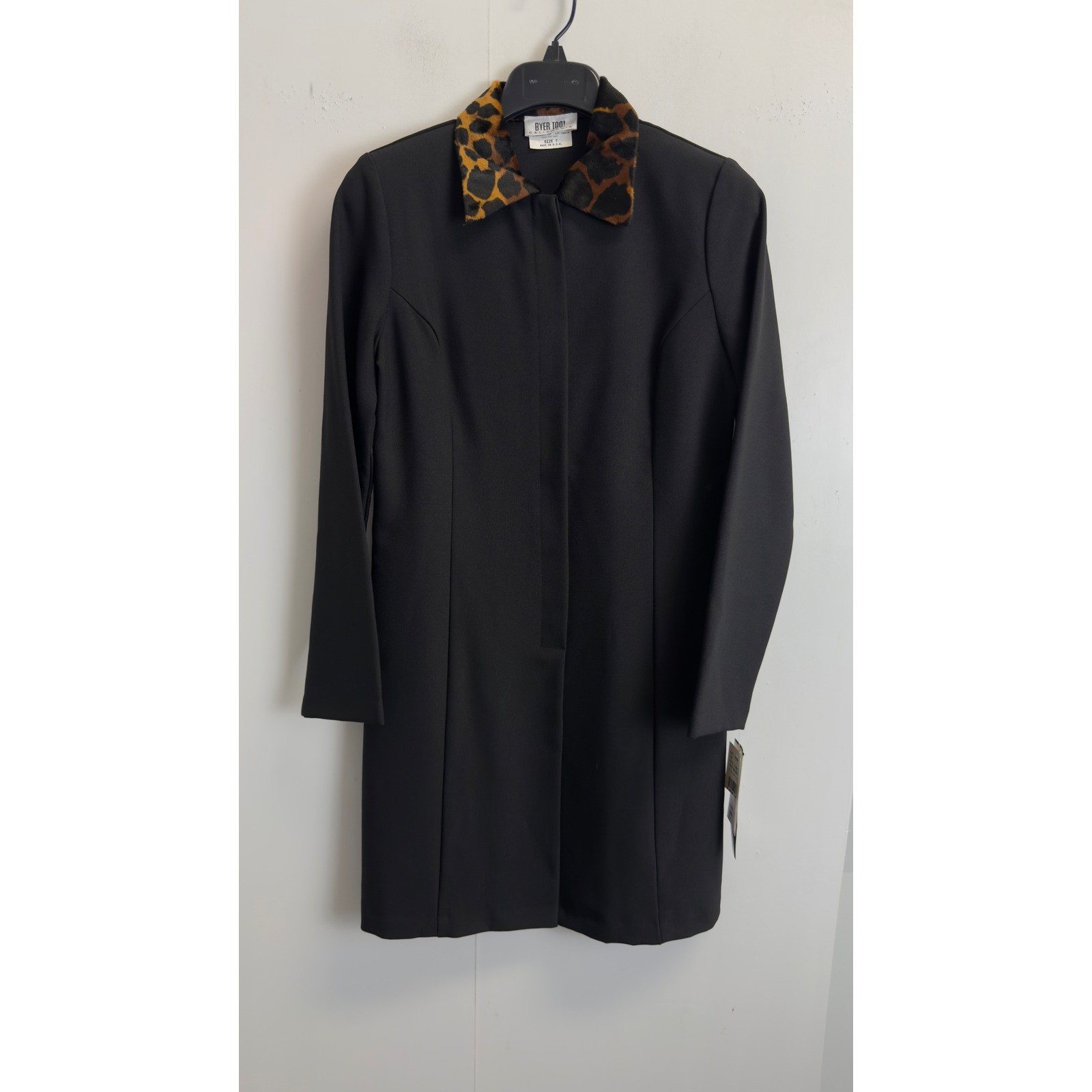 NEW Byer Too Vintage 90s Pant Suit Black Leopard Faux Fur Collar Size 7 USA Made