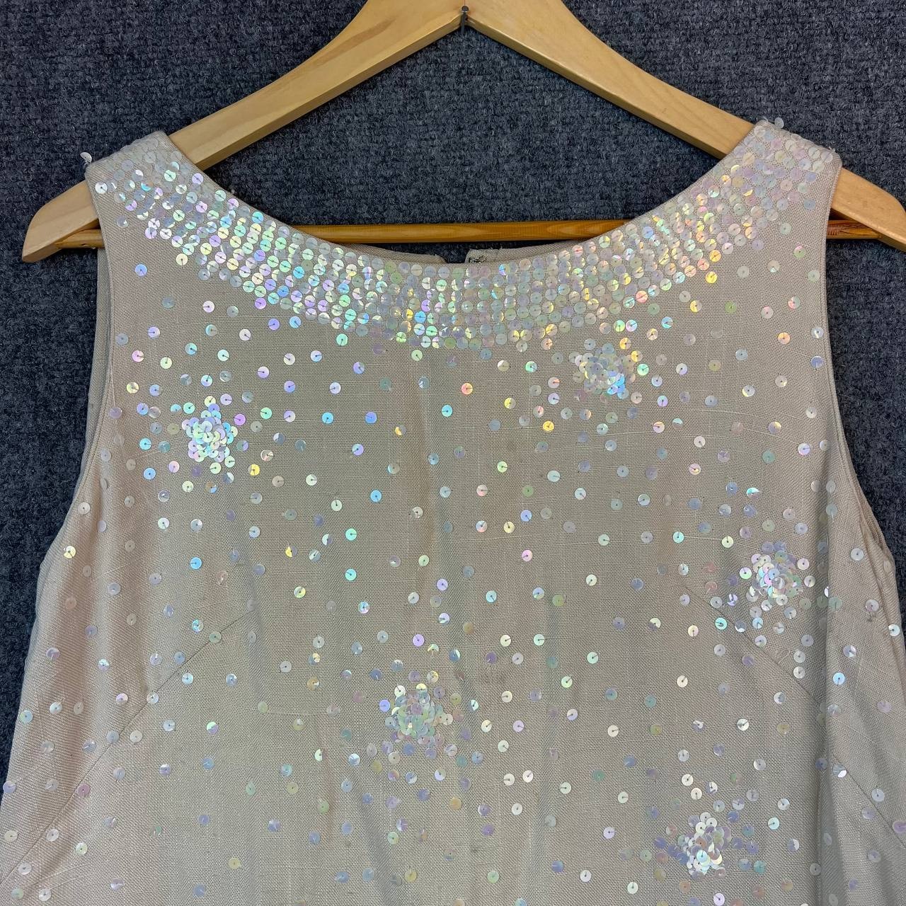 Vintage Royal Lynne Beaded Sequin Dress Made in Hong Kong 1960s Sleeveless Beige