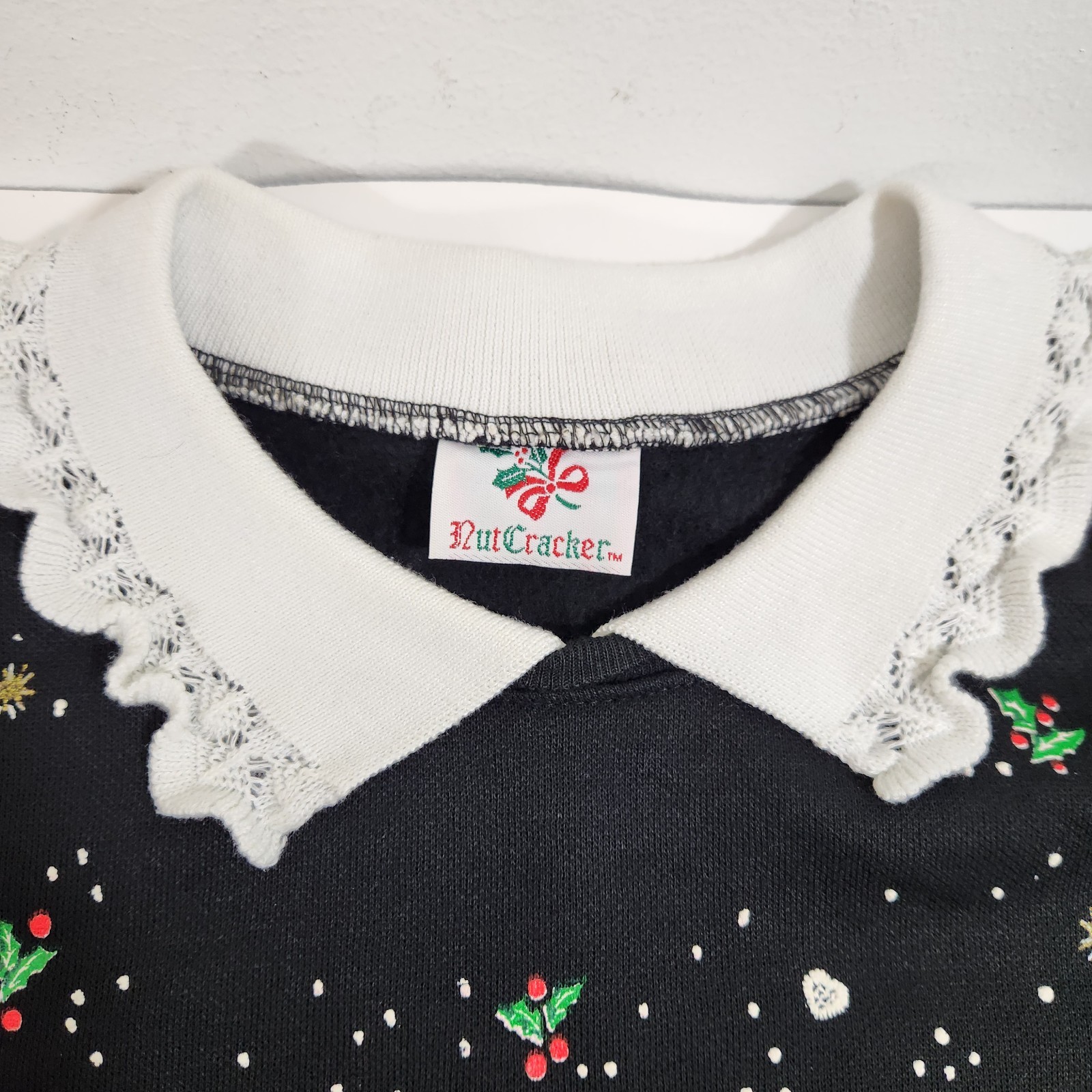 Vintage NutCracker Christmas Sweatshirt Collar Cottagecore Grandma XL Sweater