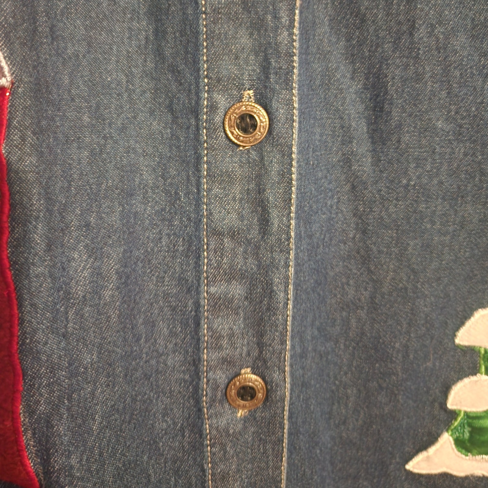 VTG Denim Women Sz Med Embroidery Boho Button up Long Sleeve Shirt Cottagecore