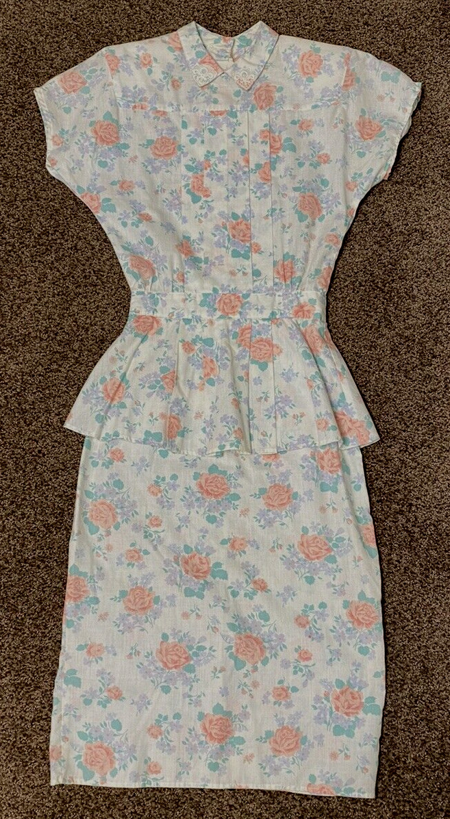 You Too Babes Dress Vintage 1980’s Size 3 Tiered Floral Pleats Shoulder Pads